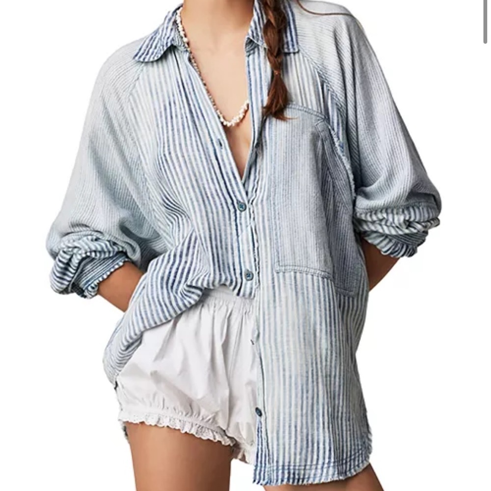 Free People We the Free Indigo Skies Button Down